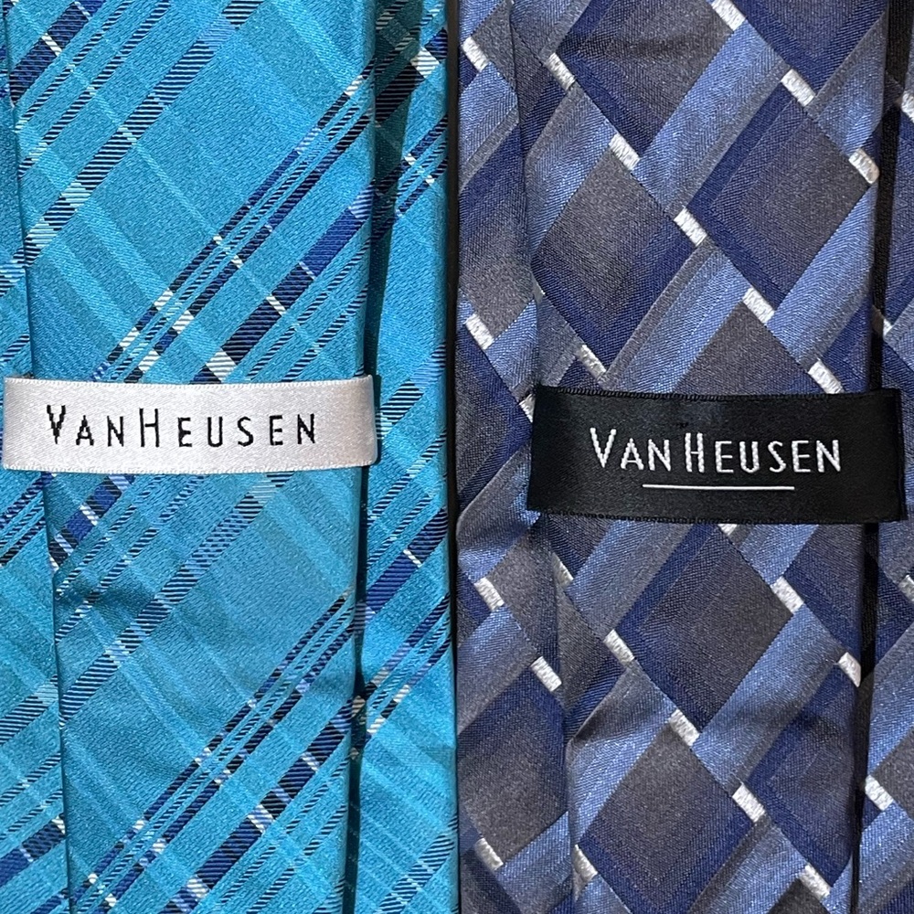 Van Heusen Mens Necktie 1 Turquoise Blue Striped 1 Blue Gray Striped Set of 2